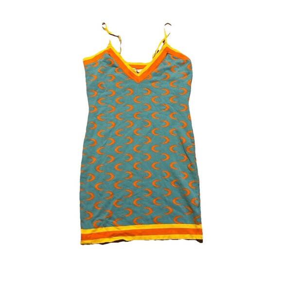 Inmodel Knit Slip Dress Large Y2K Crescent Moon Pattern Blue Orange Yellow - Picture 1 of 5